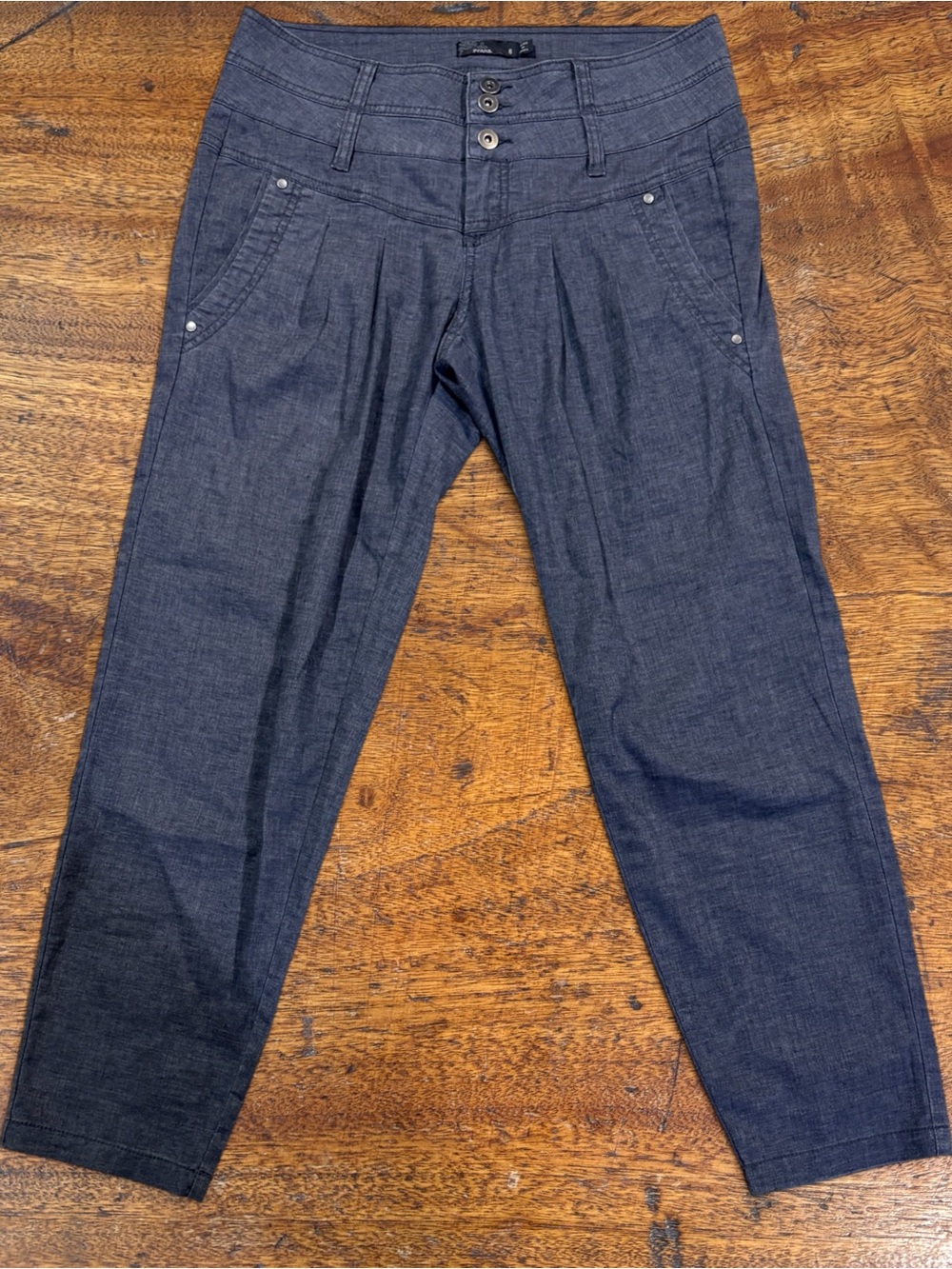prAna Lizbeth Cropped Pleated Pants Charcoal Gray Hemp Blend Tapered Sz 6